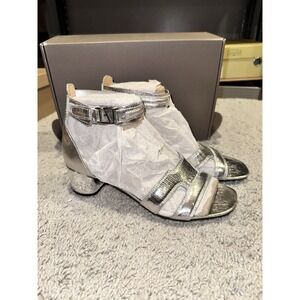 Franco Sarto Womens Nora Silver Ankle Strap Sandal‎ Heels Shoes 8.5 Medium